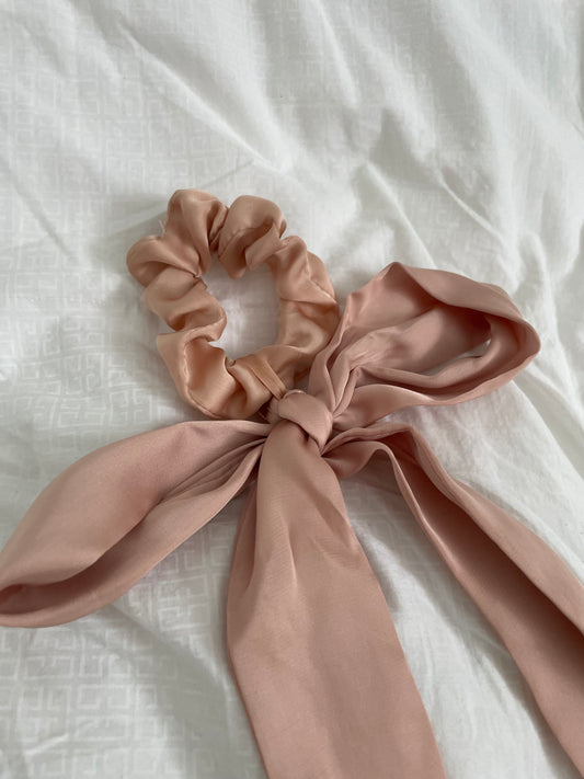Blush Pink Satin Bow Scarf Scrunchie Hair Tie