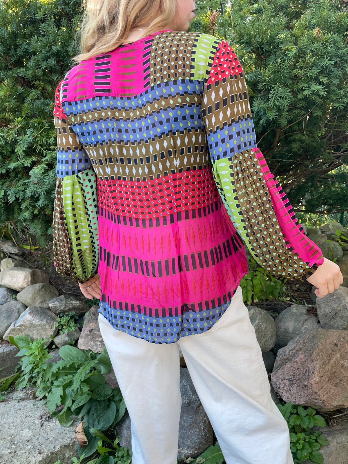Hale Bob Pink Multicolour Geometric Silk Blouse – XS/S