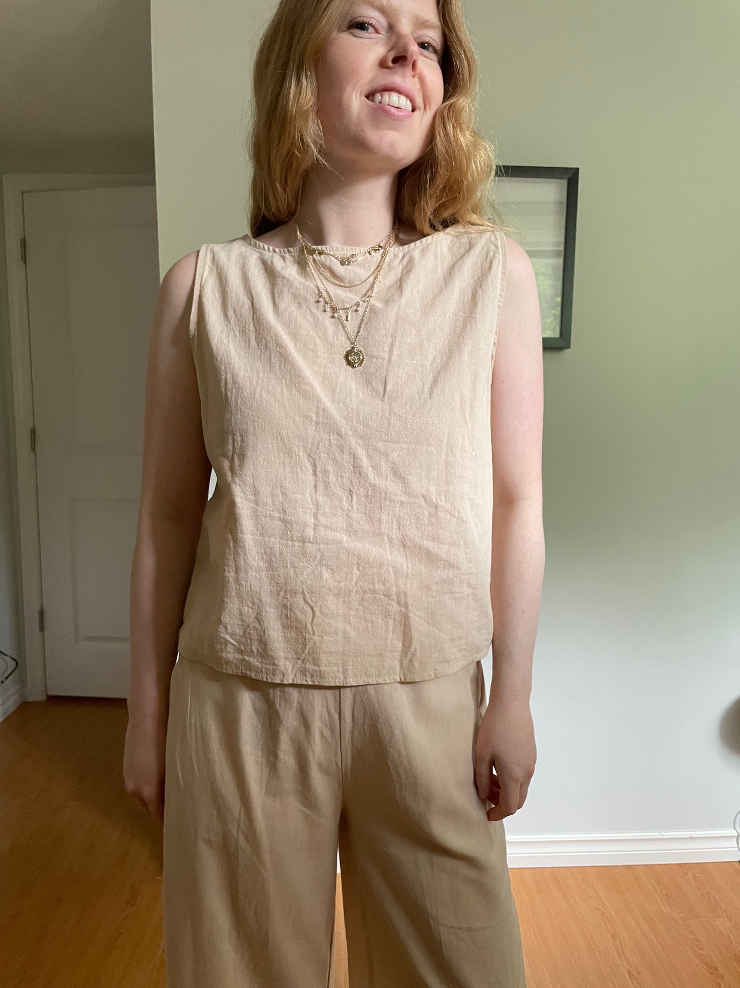Natural Cotton Linen Blend Matching Set – Top & Culottes – Small
