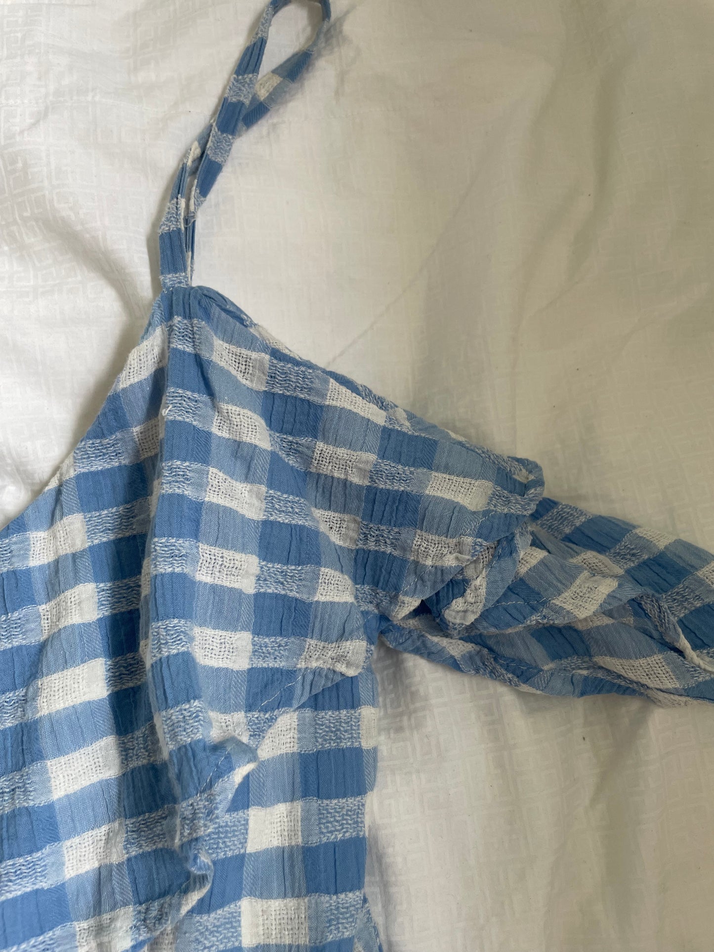 BB Dakota Blue & White Gingham Ruffle Wide Leg Jumpsuit - Size 4