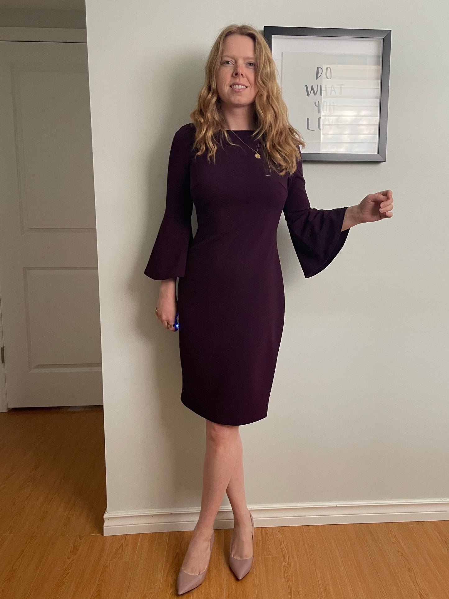 Calvin Klein Deep Purple Bell 3/4 Sleeve Sheath Dress - Size 2