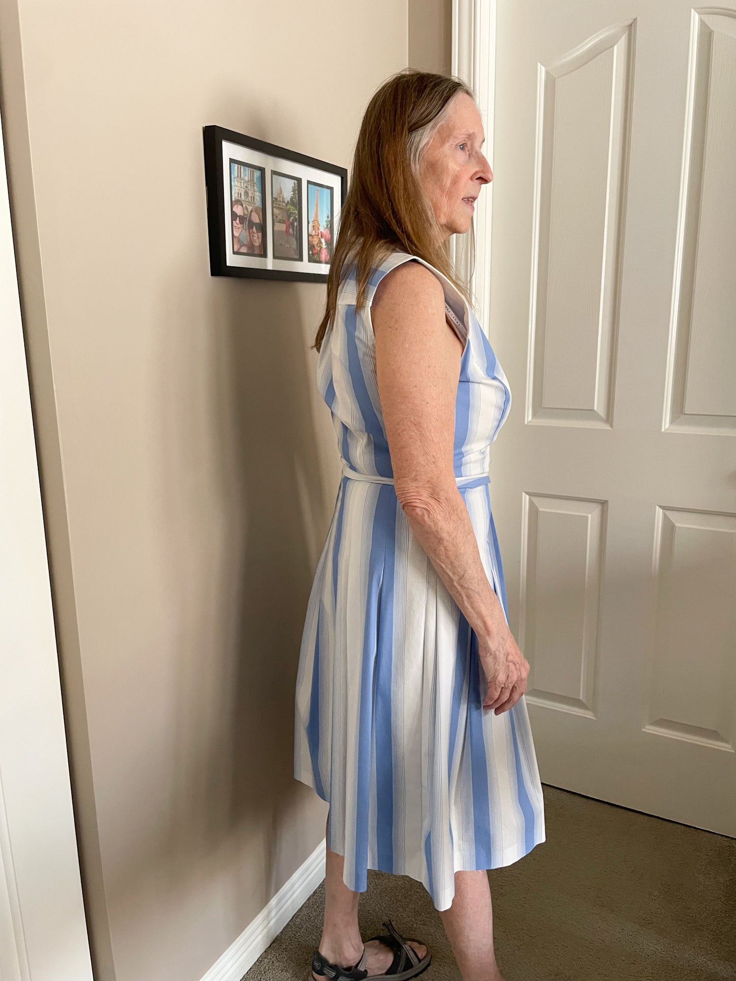 Ivanka Trump Blue & White Striped Fit-and-Flare Wrap Dress NWT - Size 10