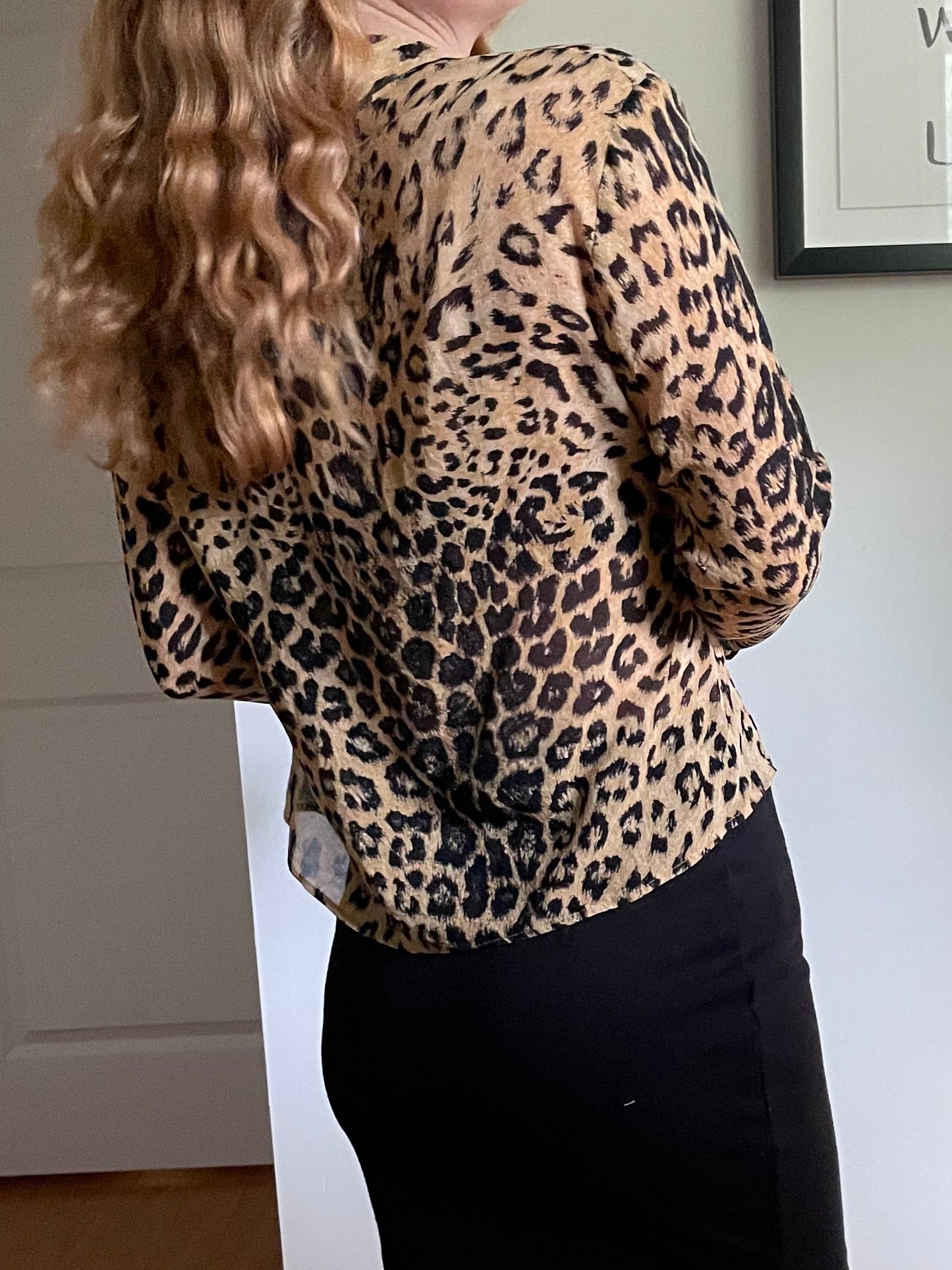 Anne Klein Silk Leopard Button-Up Blouse – Size 10