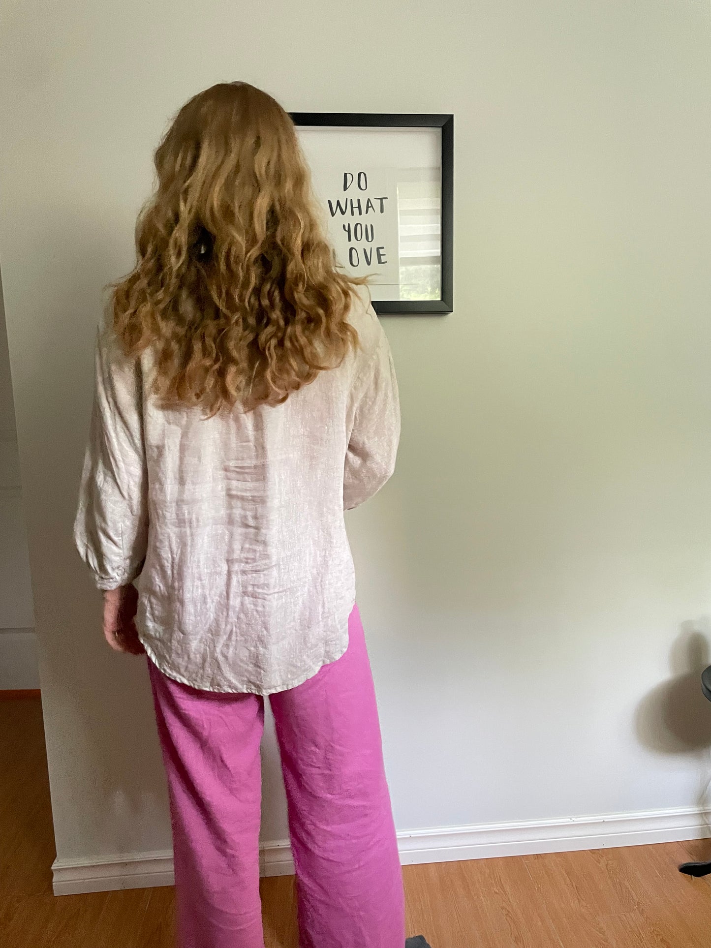 Oatmeal Beige 100% Linen Relaxed V-Neck Blouse