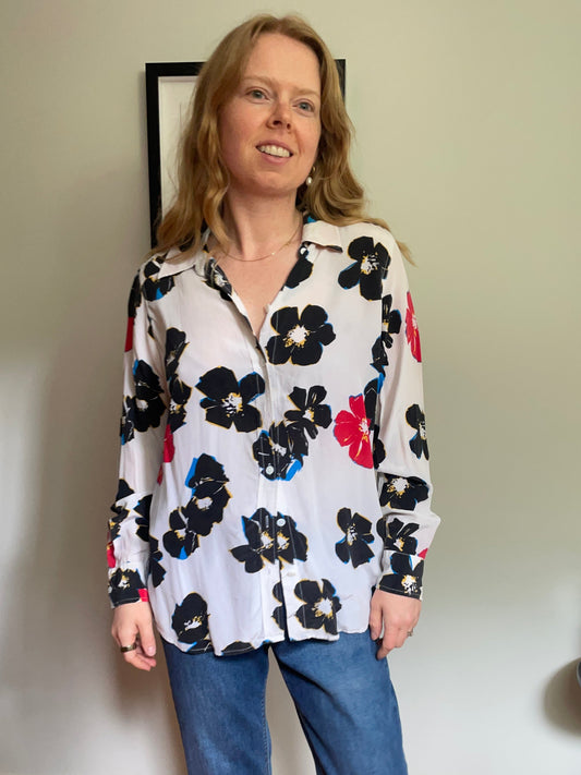 Equipment Femme Ivory Multicolour Floral Silk Button-Up Shirt – Large
