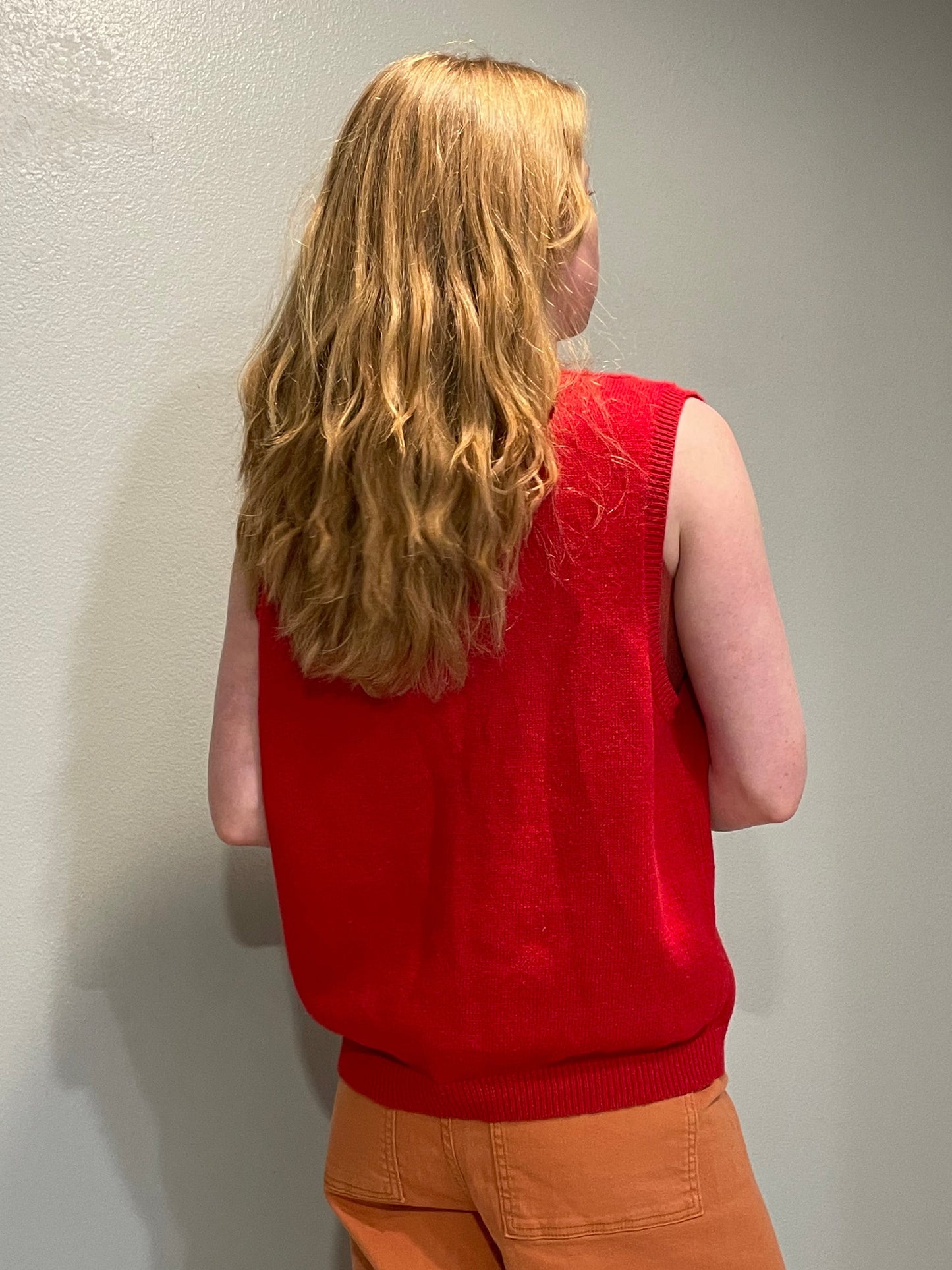 Vintage Sag Harbor Red Button-Front Ramie Cotton Knit Vest – Large