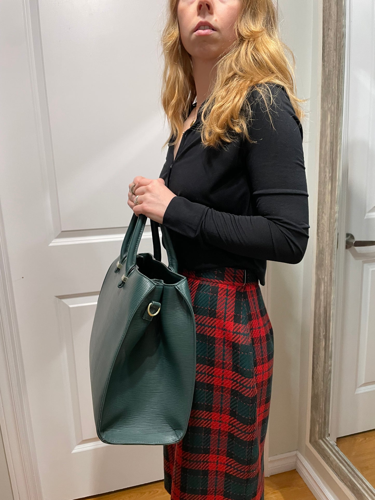 H&M Deep Green Structured Zip Tote Bag