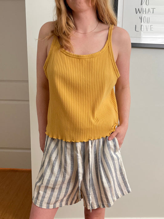 Golden Yellow Ribbed Cotton Stretch Tank Top - XXL