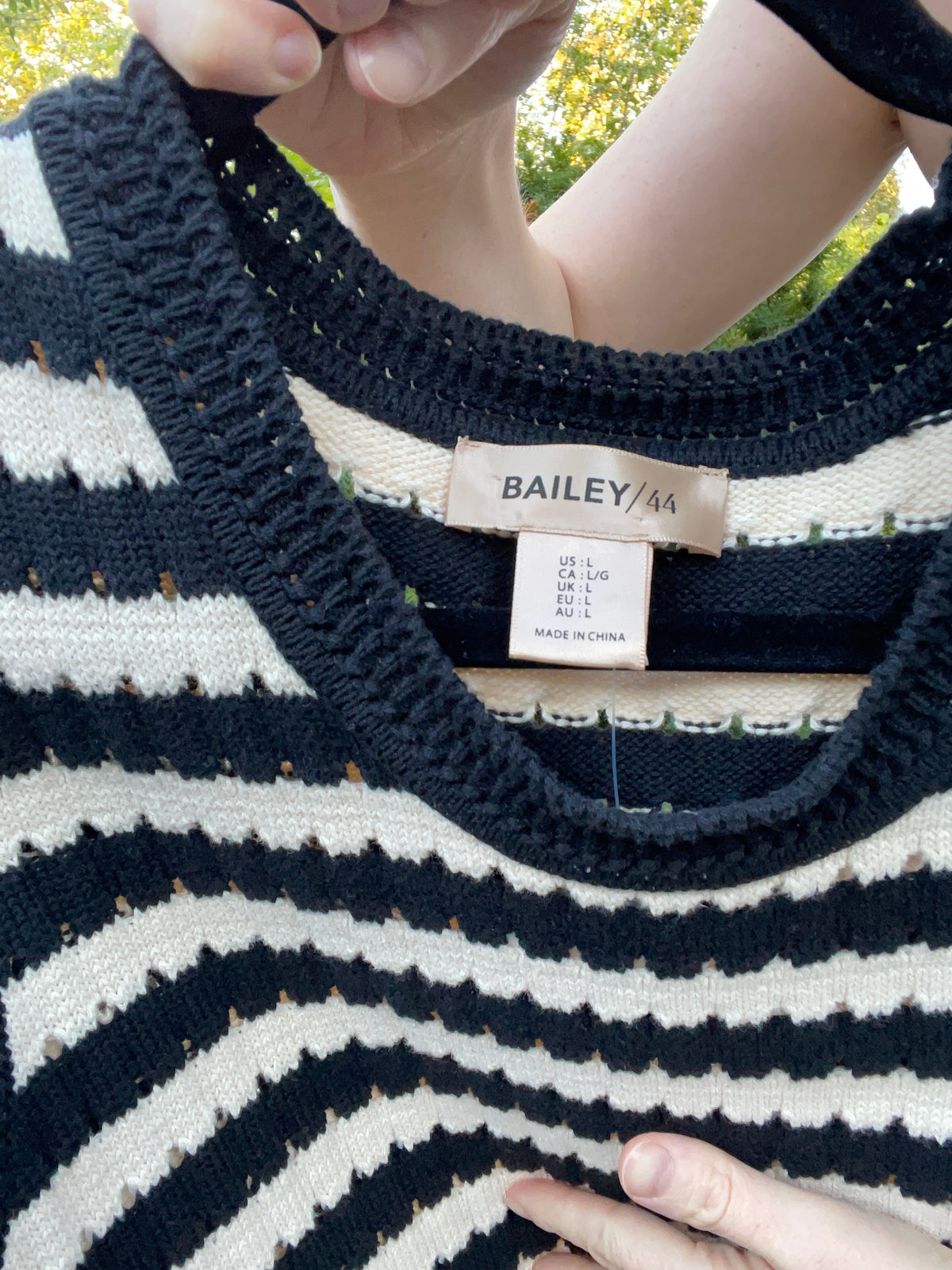 Bailey/44 Black & Ivory Striped Knit Sweater Vest – Large