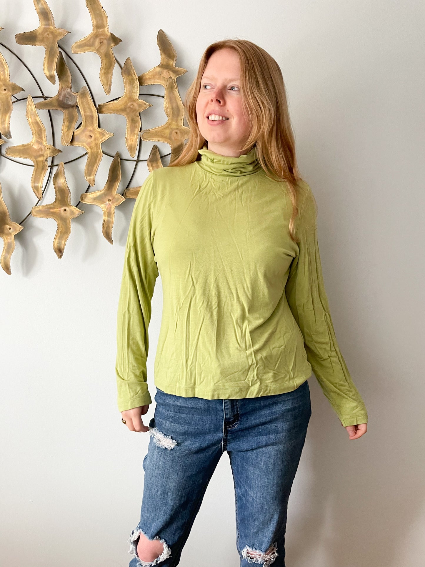 Sigrid Olsen Green Stretch Jersey Turtleneck Sweater - M/L