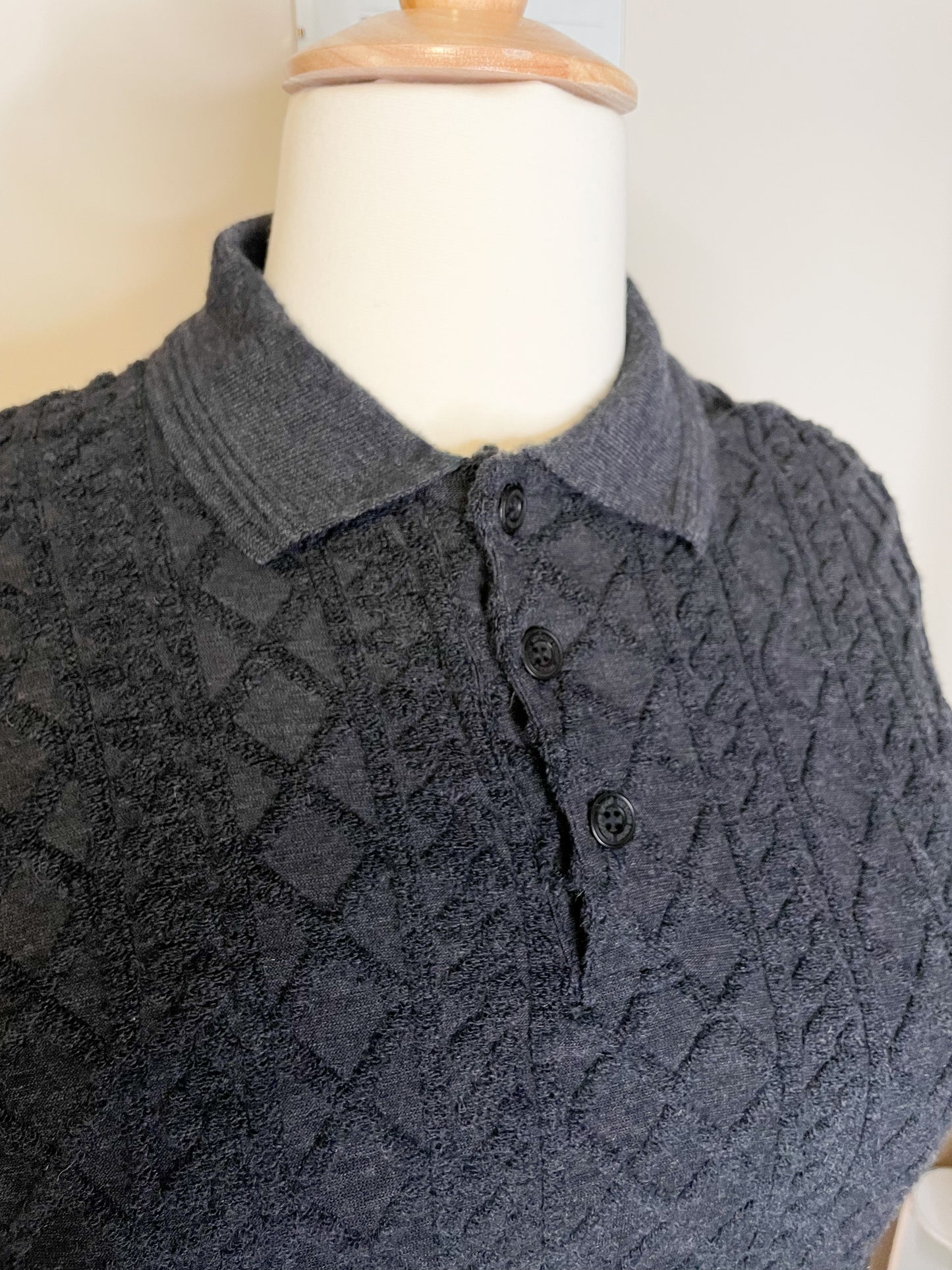 Versace Sport Grey Cable Knit Pattern Wool Collar Sweater - XL