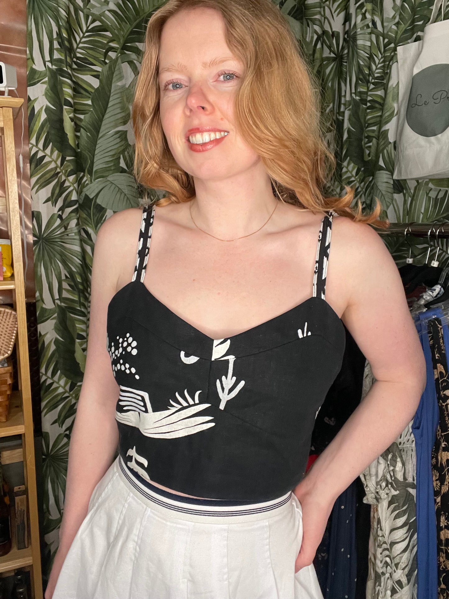 Rachel Zoe Black & White Linen Blend Cropped Bustier Top – Medium
