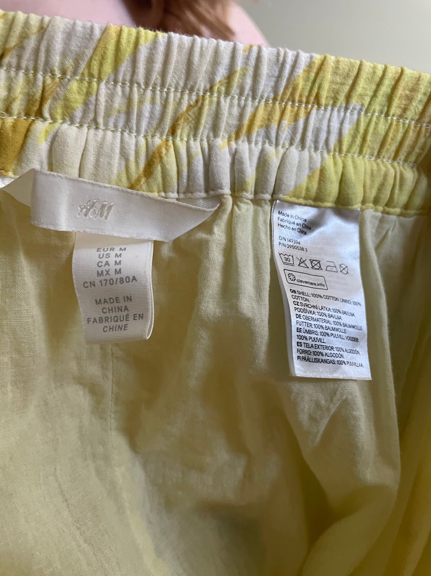 H&M Yellow Sunflower Print Cotton Midi Skirt - Medium