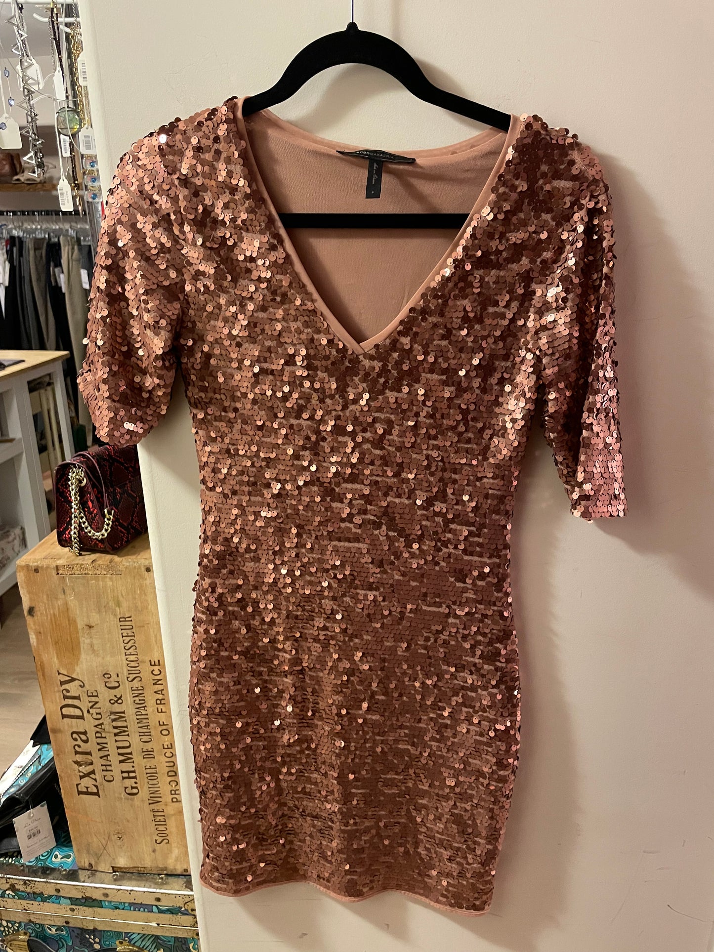 BCBG Bronze Sequin Party Dress - Small
