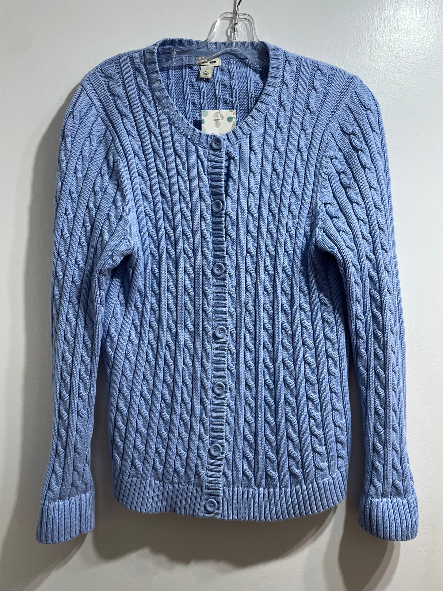 L.L. Bean Lilac Cable-Knit Cotton Cardigan Sweater – Large