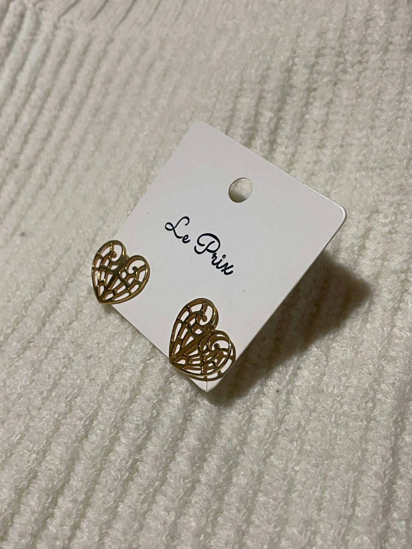 Gold Filigree Heart Stud Earrings