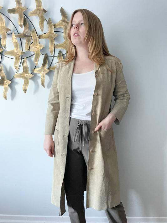 Claudie Pierlot Beige Genuine Suede Leather Mid-Length Coat – Small