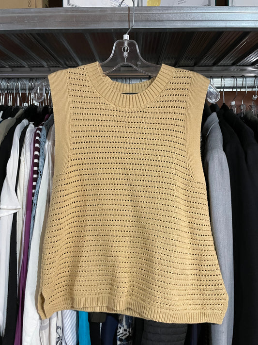 French Connection Beige Open Knit Cotton Sleeveless Sweater Vest Size XS/S