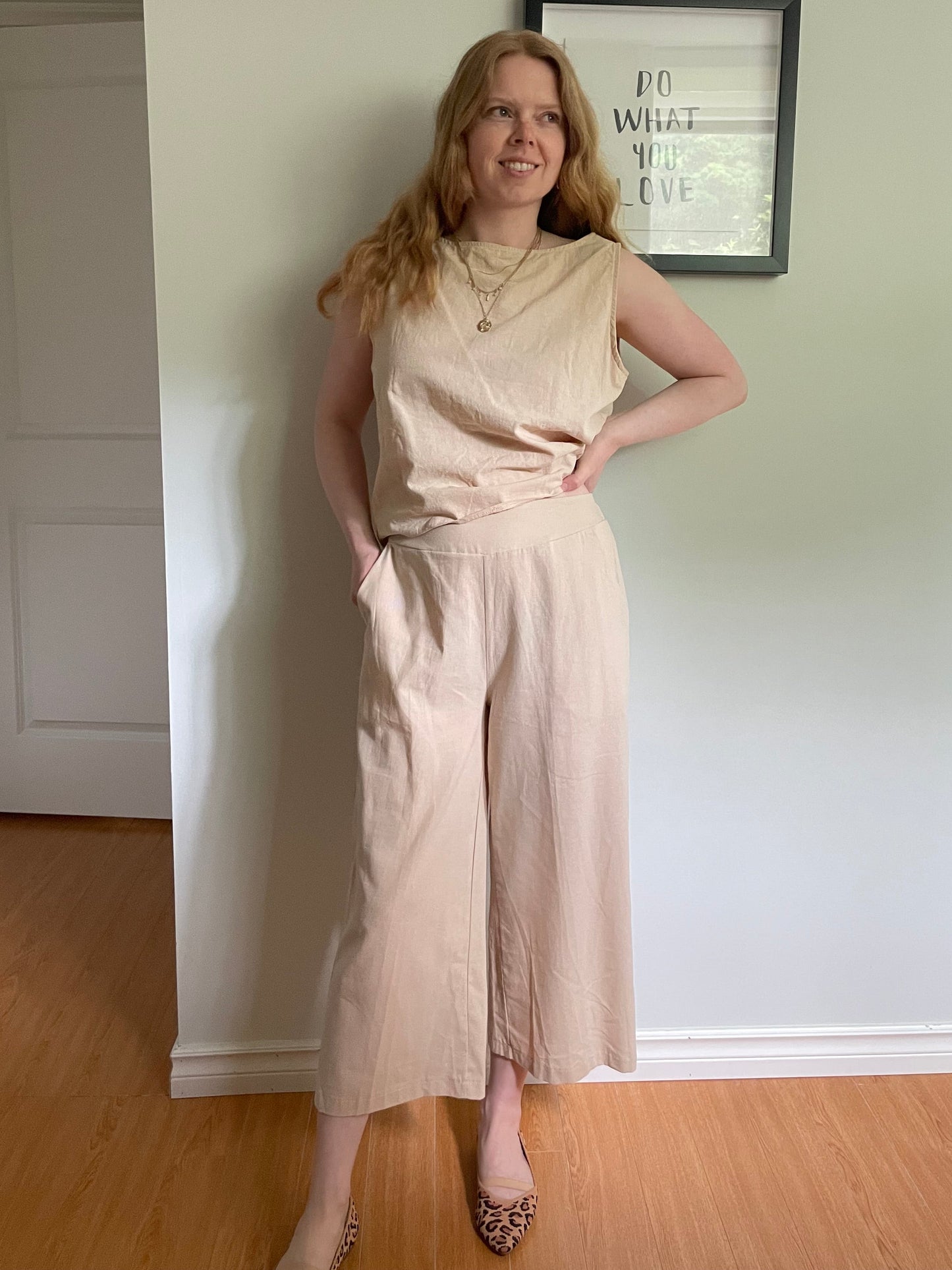 Natural Cotton Linen Blend Matching Set – Top & Culottes – Small
