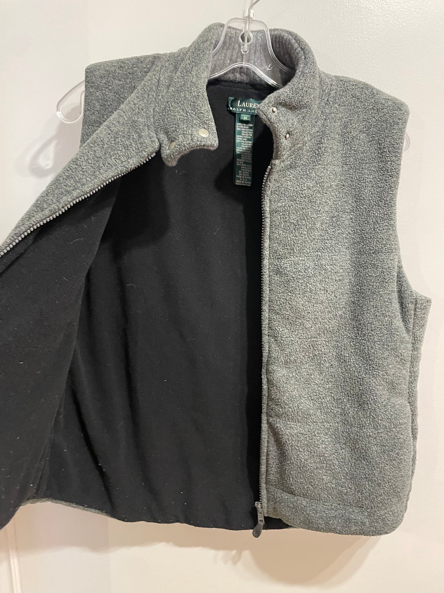 Lauren Ralph Lauren Grey Fleece Zip-Up Vest - Medium