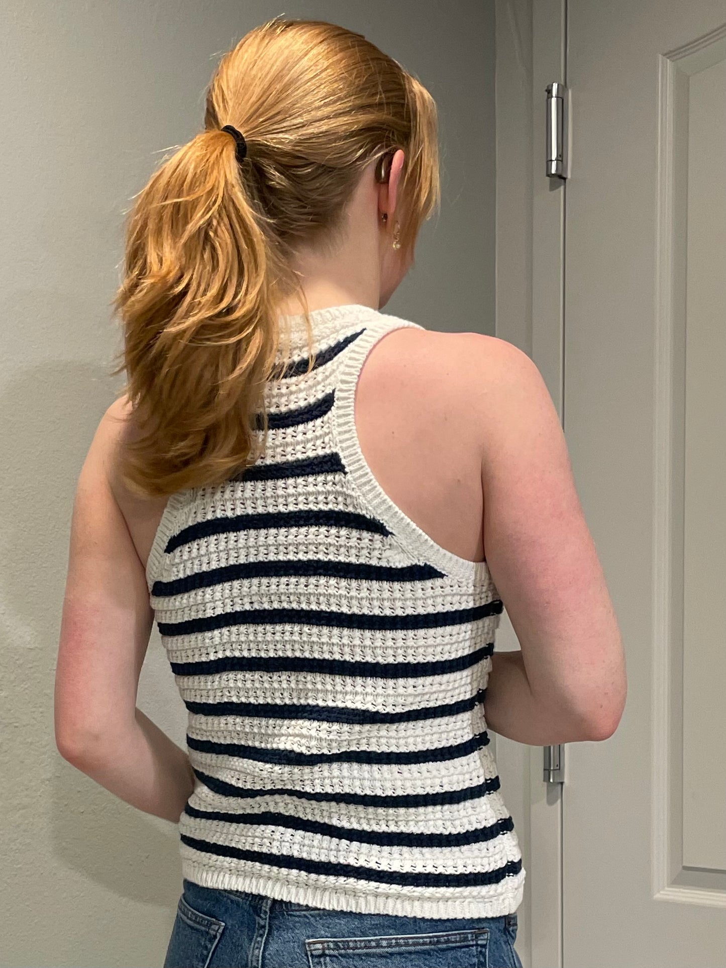 Madewell White & Navy Striped Cotton Knit Tank Top - Small