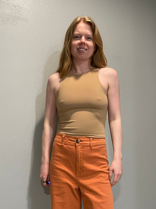 Express Body Contour Tan Sleeveless High-Neck Tank – Small