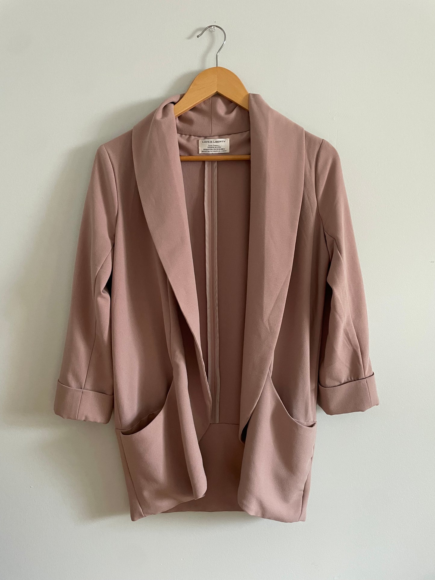 Love & Liberty Mauve Pink Open Front Blazer – Small