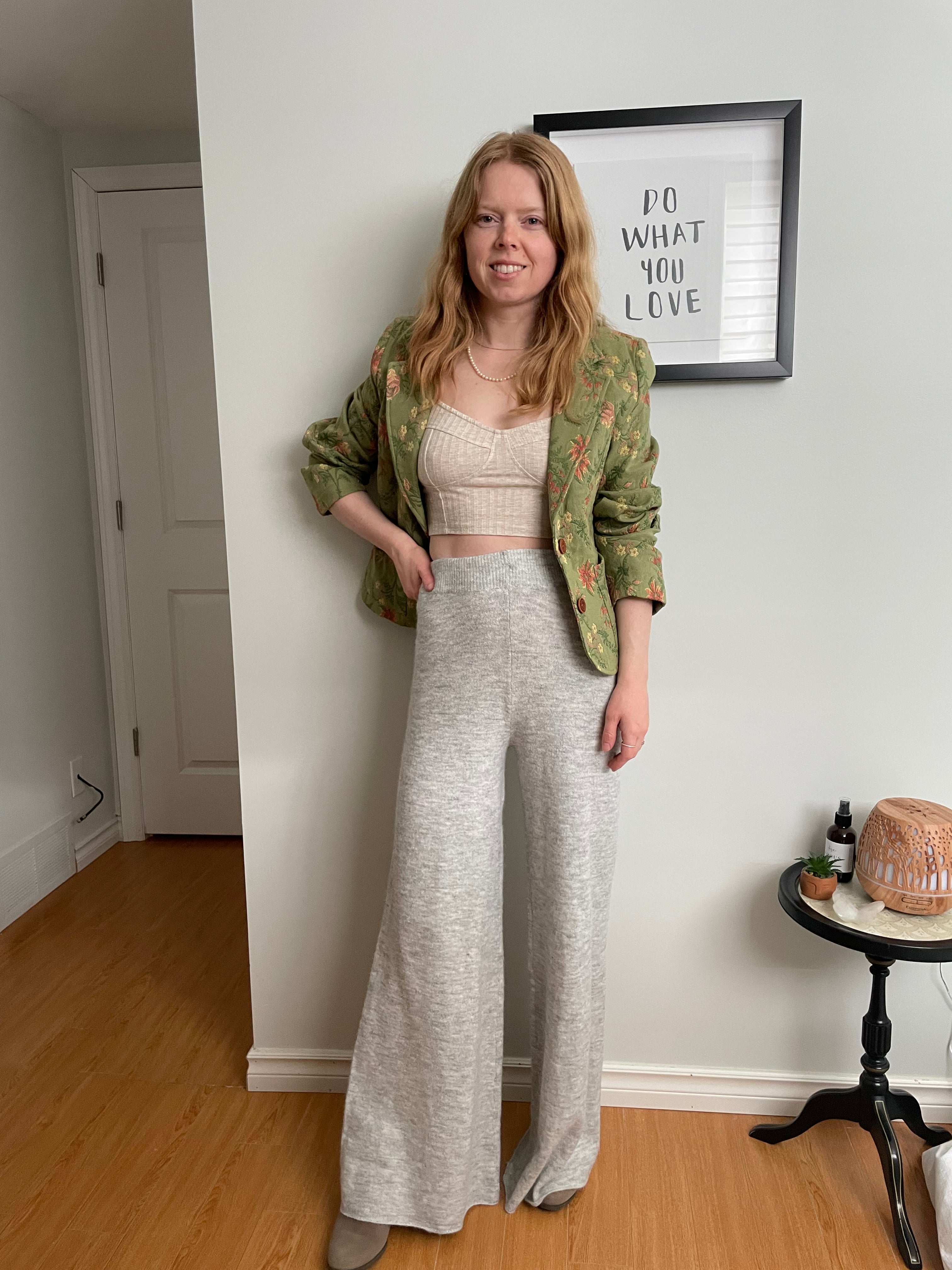 Sincerely Jules Heather Grey Cozy Knit Wide-Leg Pants – Small – Le