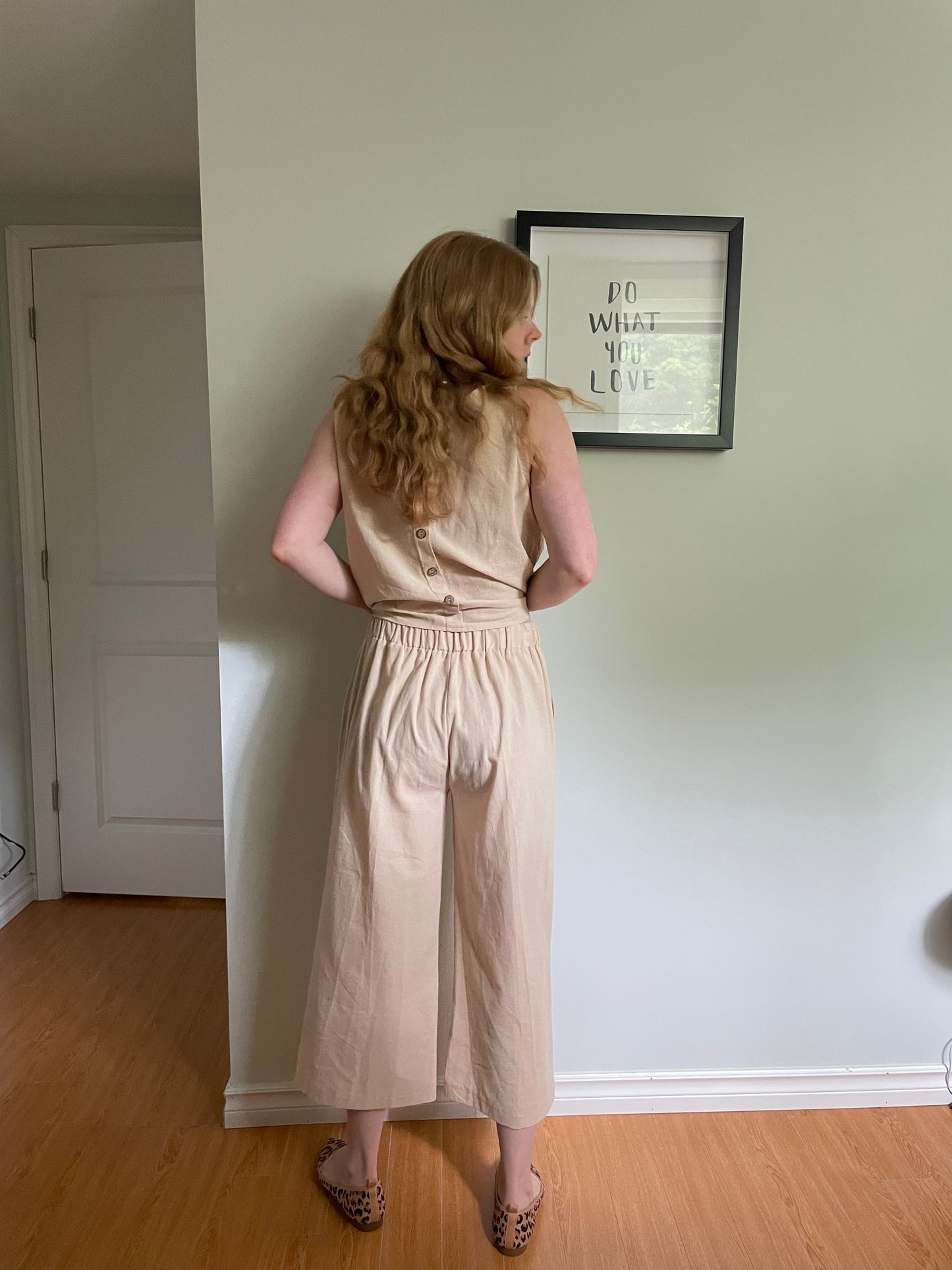 Natural Cotton Linen Blend Matching Set – Top & Culottes – Small