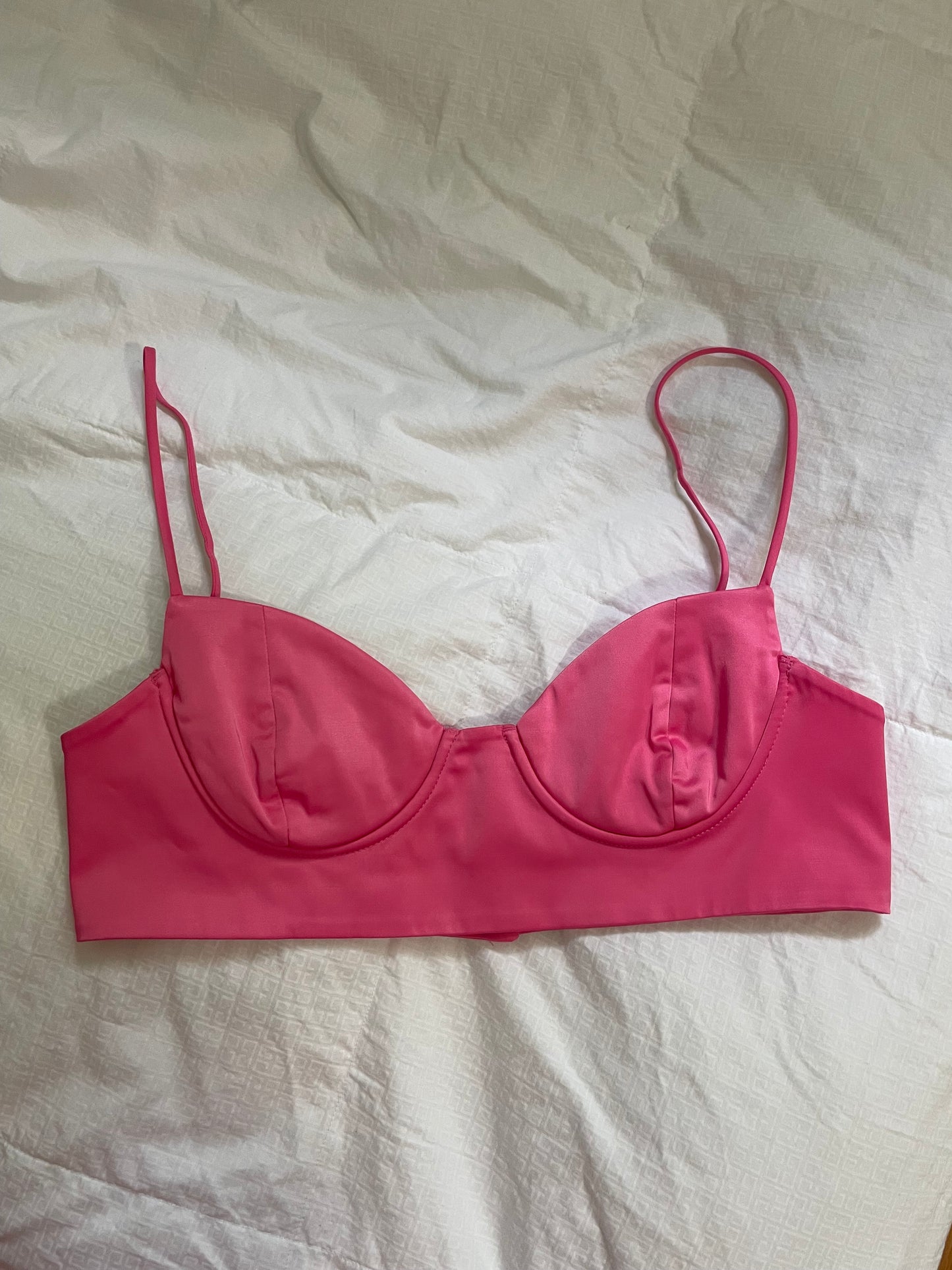 Zara Hot Pink Satin Bustier Crop Top – Fits Small