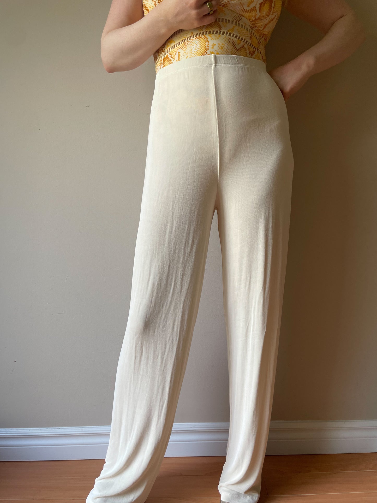 Kim & Co. Cream High Rise Stretch Wide Leg Pants - S/M