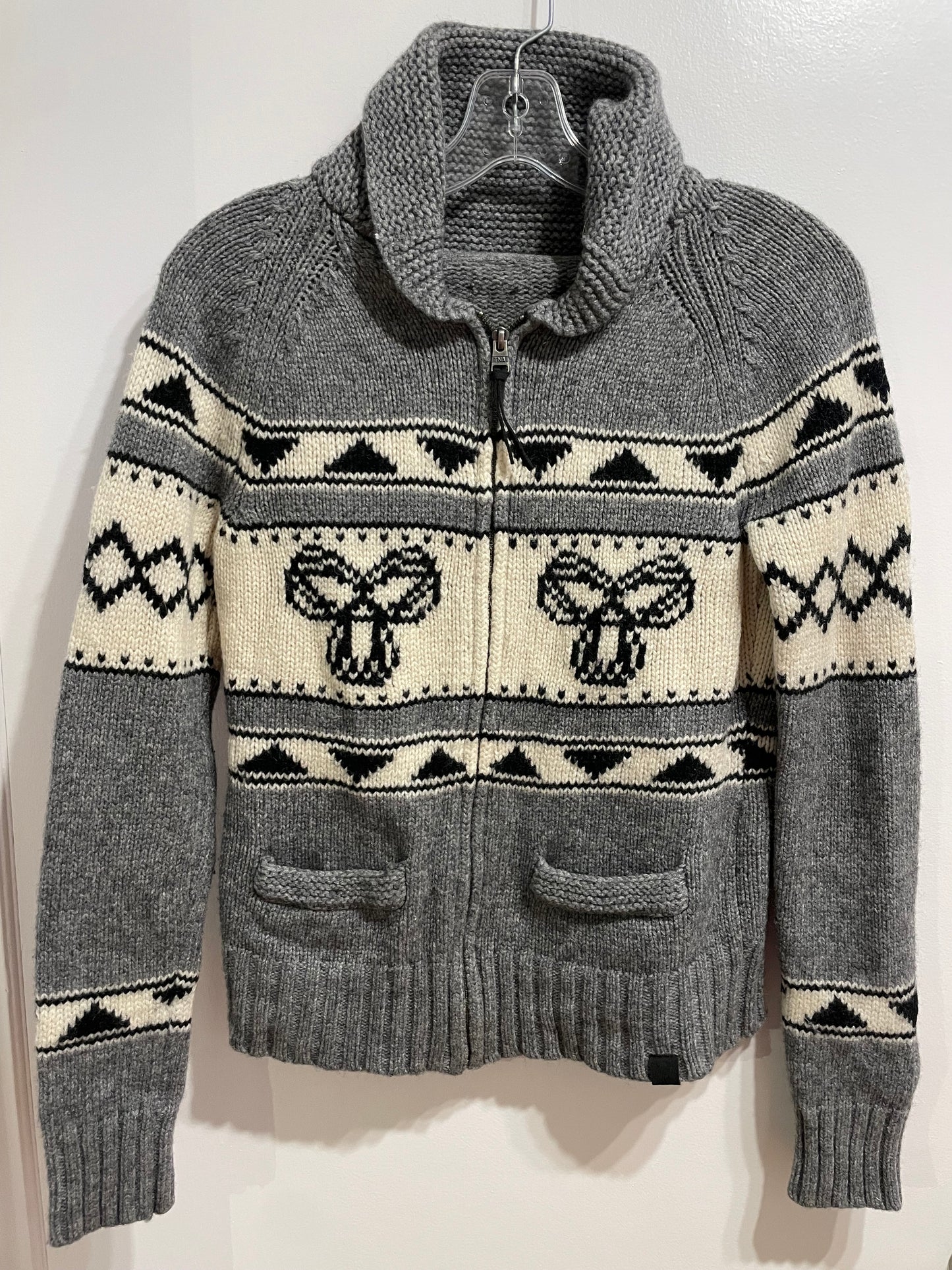 TNA Grey Wool Fair Isle Zip-Up Sweater Jacket XS-S