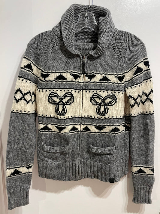 TNA Grey Wool Fair Isle Zip-Up Sweater Jacket XS-S