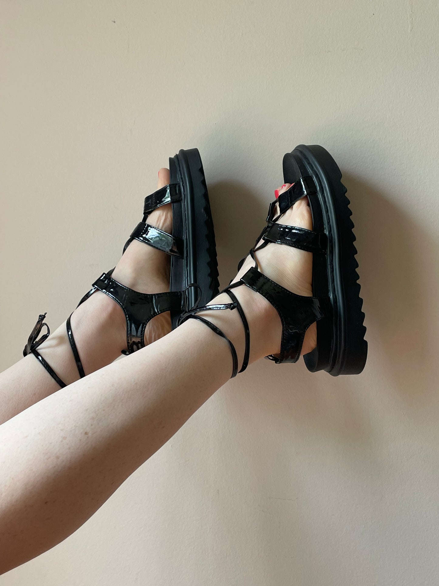 Strappy Black Platform Sandals – Size 39