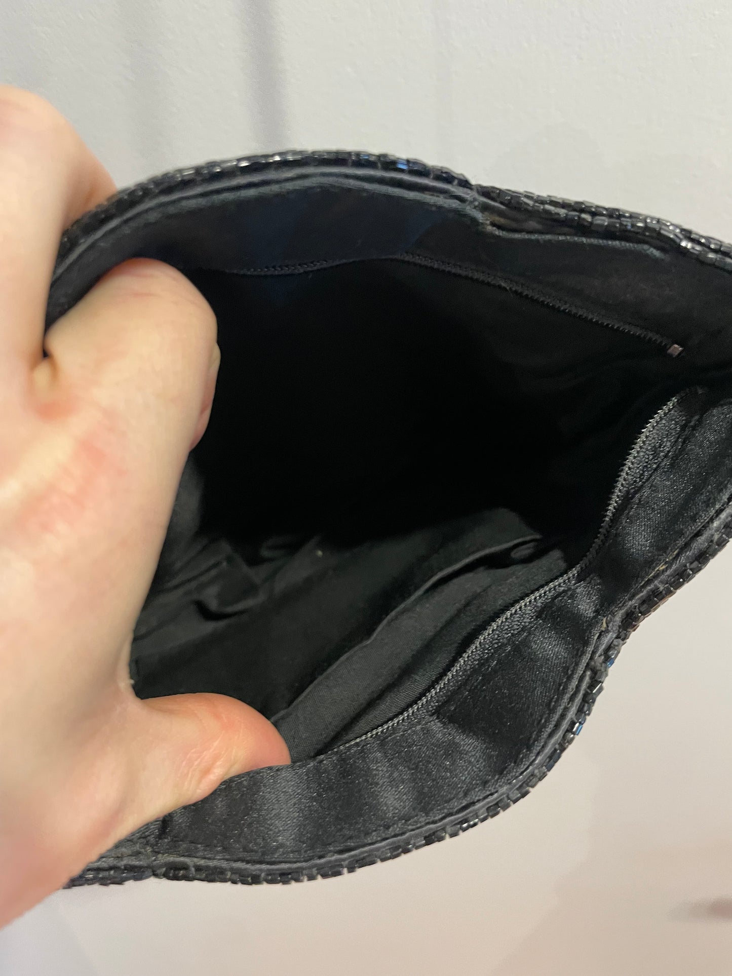 Black Satin Scalloped Beaded Evening Bag