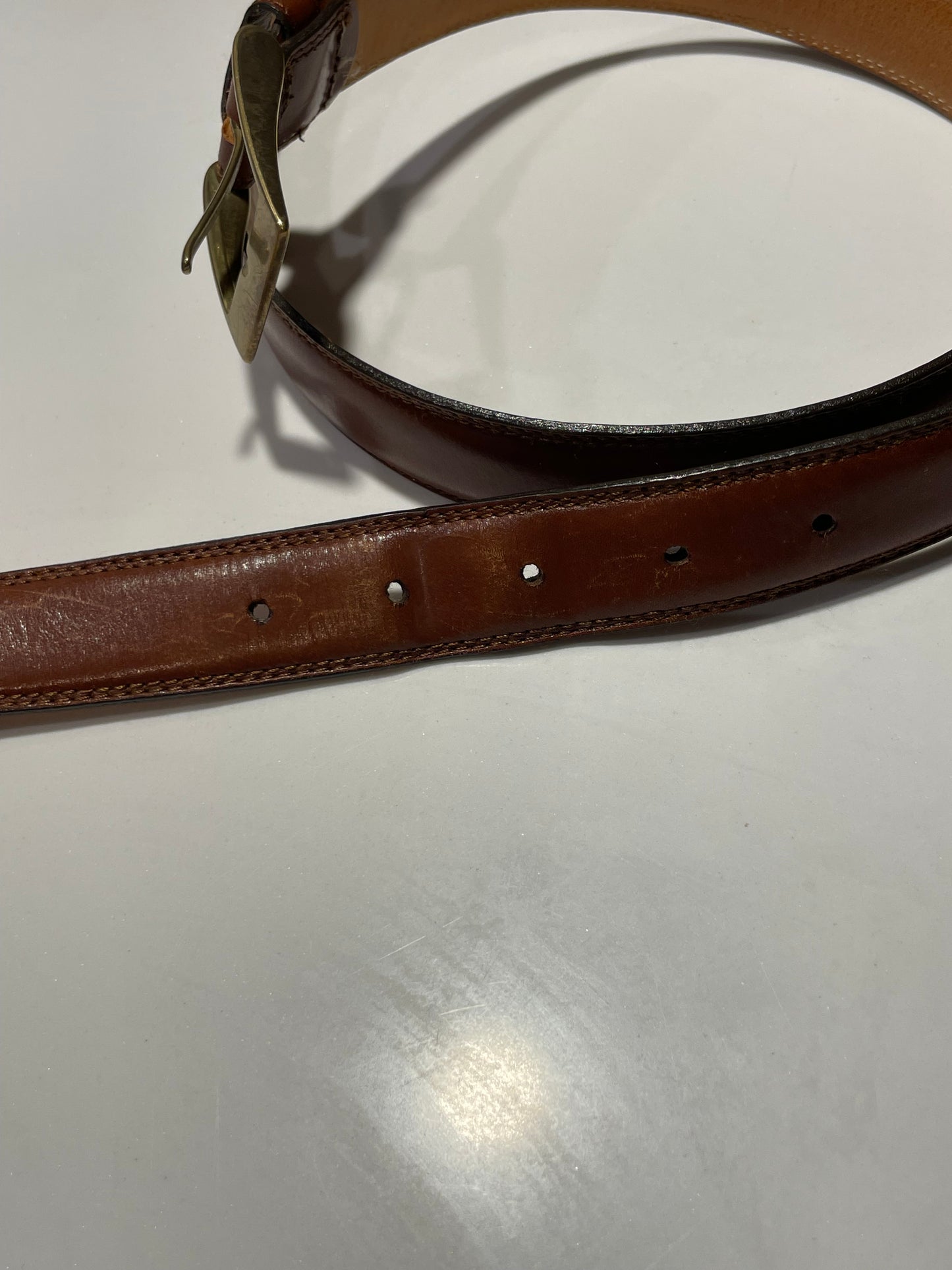 Italian Brown Leather Belt with Solid Brass Buckle – Size 44 / 110