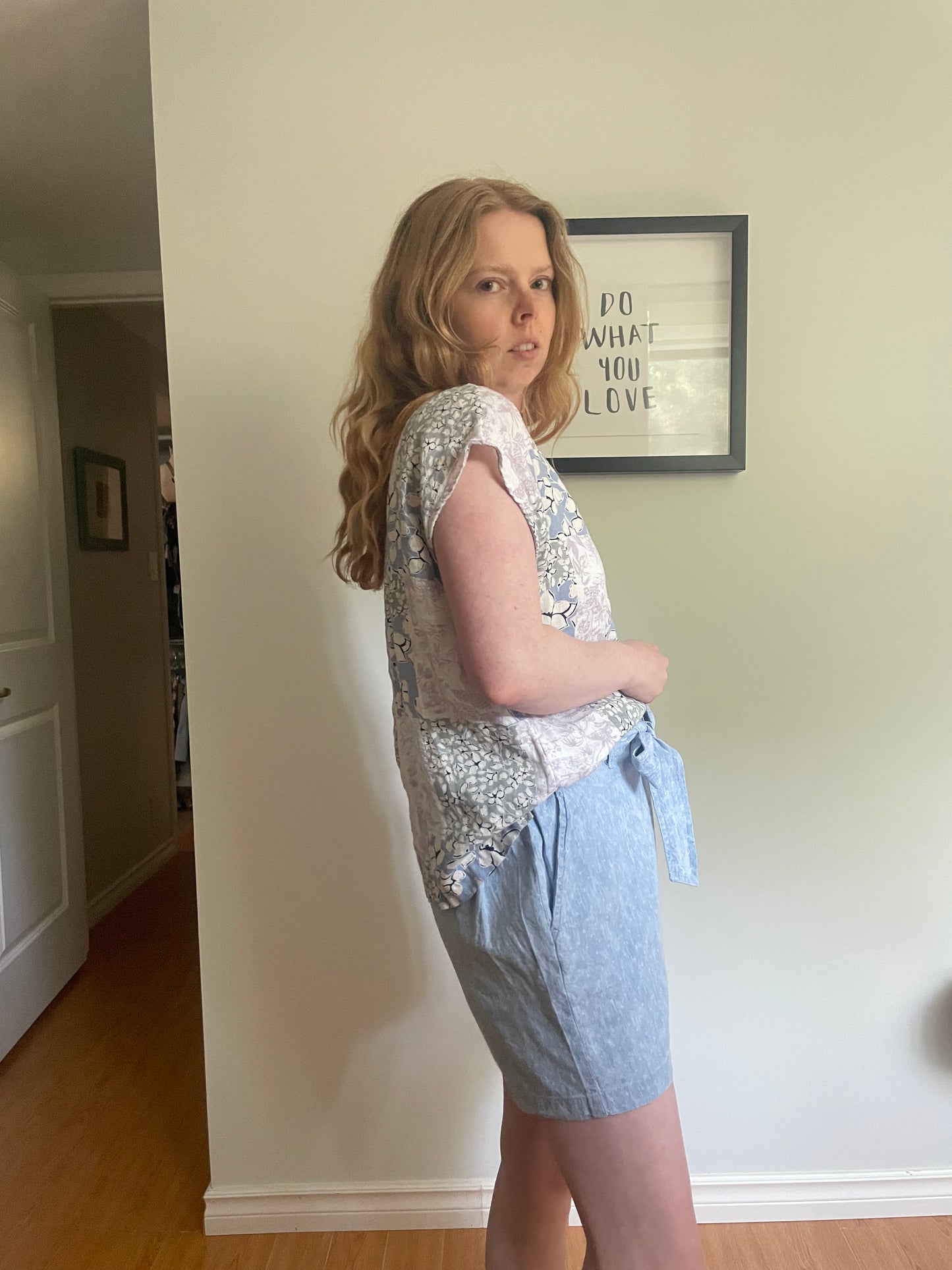 Linen Button-Up Floral Patchwork Short Sleeve Top - Medium