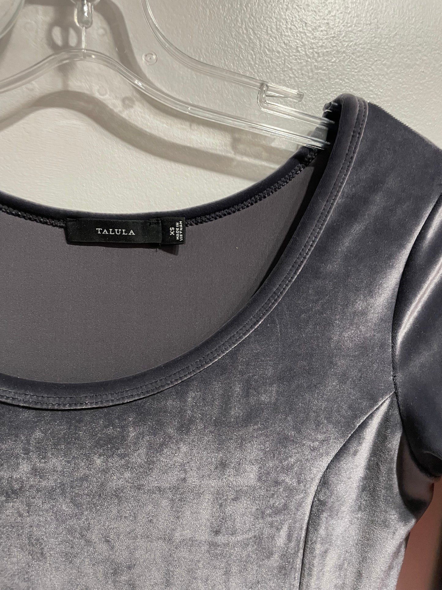 Talula Grey Velvet Stretch Long Sleeve Dress – XS