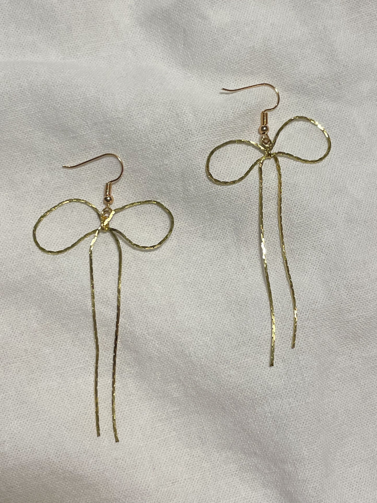 Gold Ribbon Bow Dangle Earrings – 18K Gold Plated Hooks
