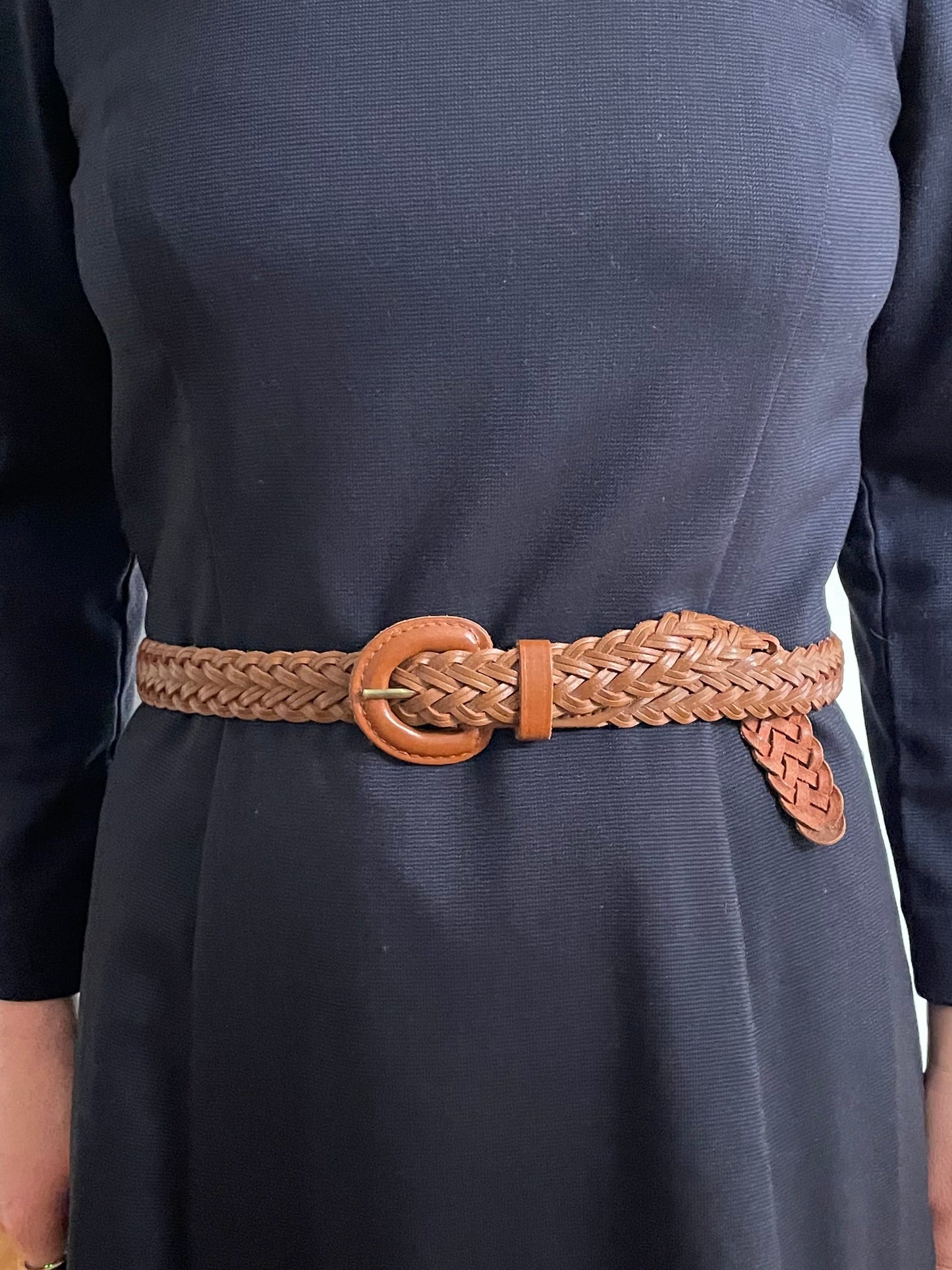 Vintage Brown Braided Genuine Leather Belt – Medium/Large