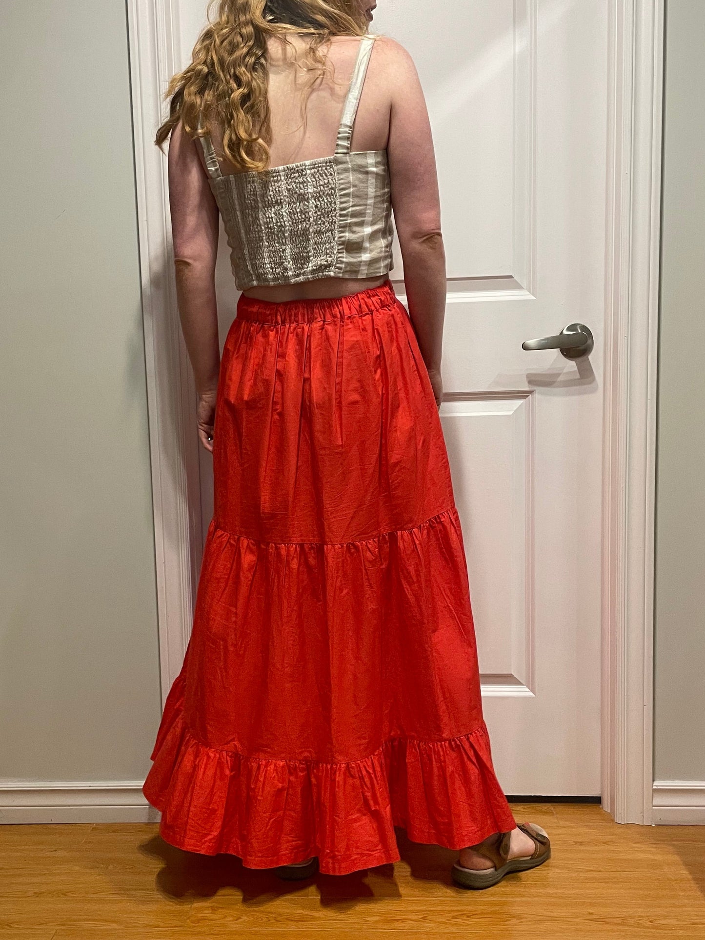 Japna Poppy Red Tiered Cotton Maxi Skirt – S/M