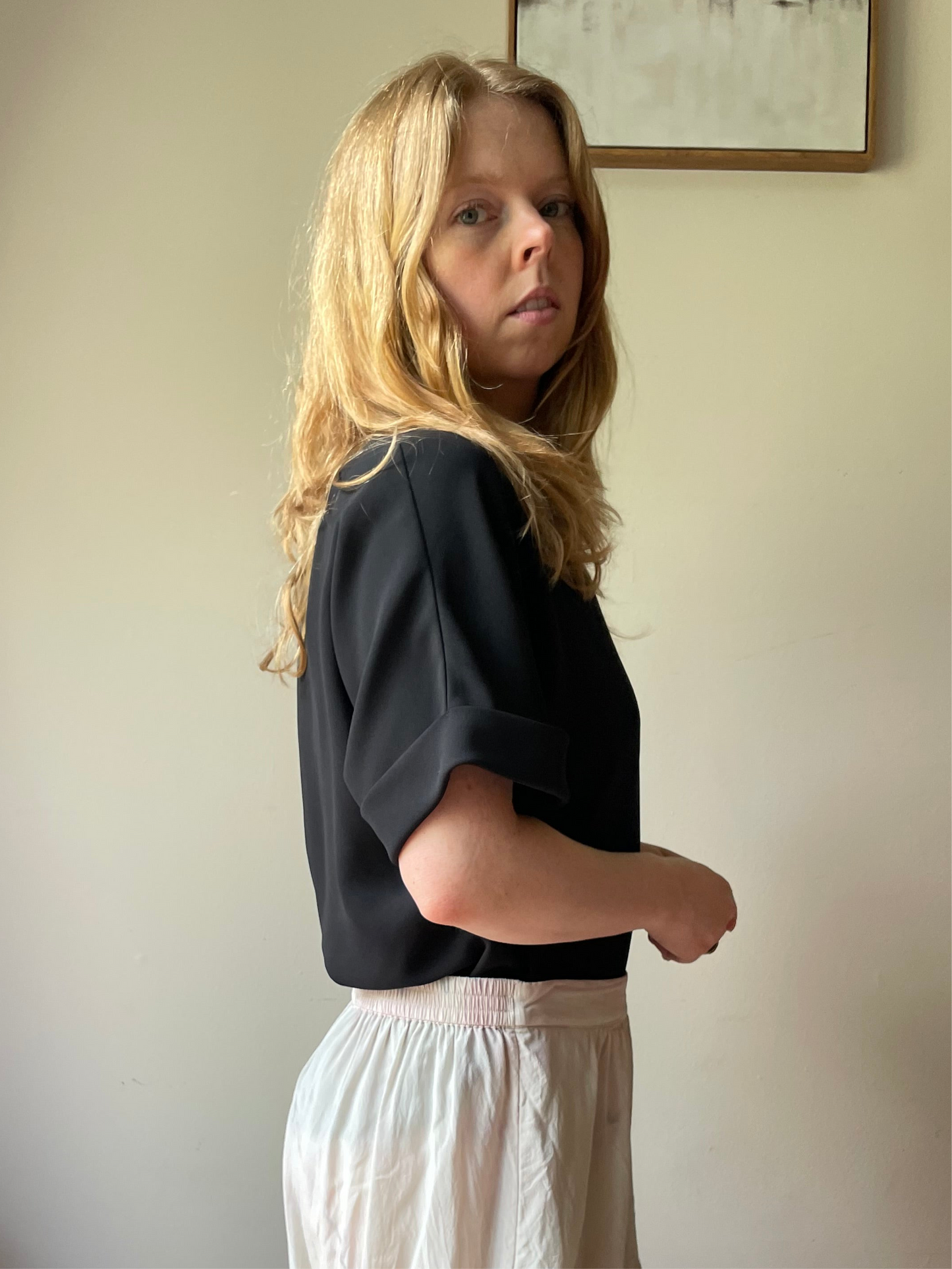 Uniqlo Black Relaxed Cuffed Sleeve Top - S/M