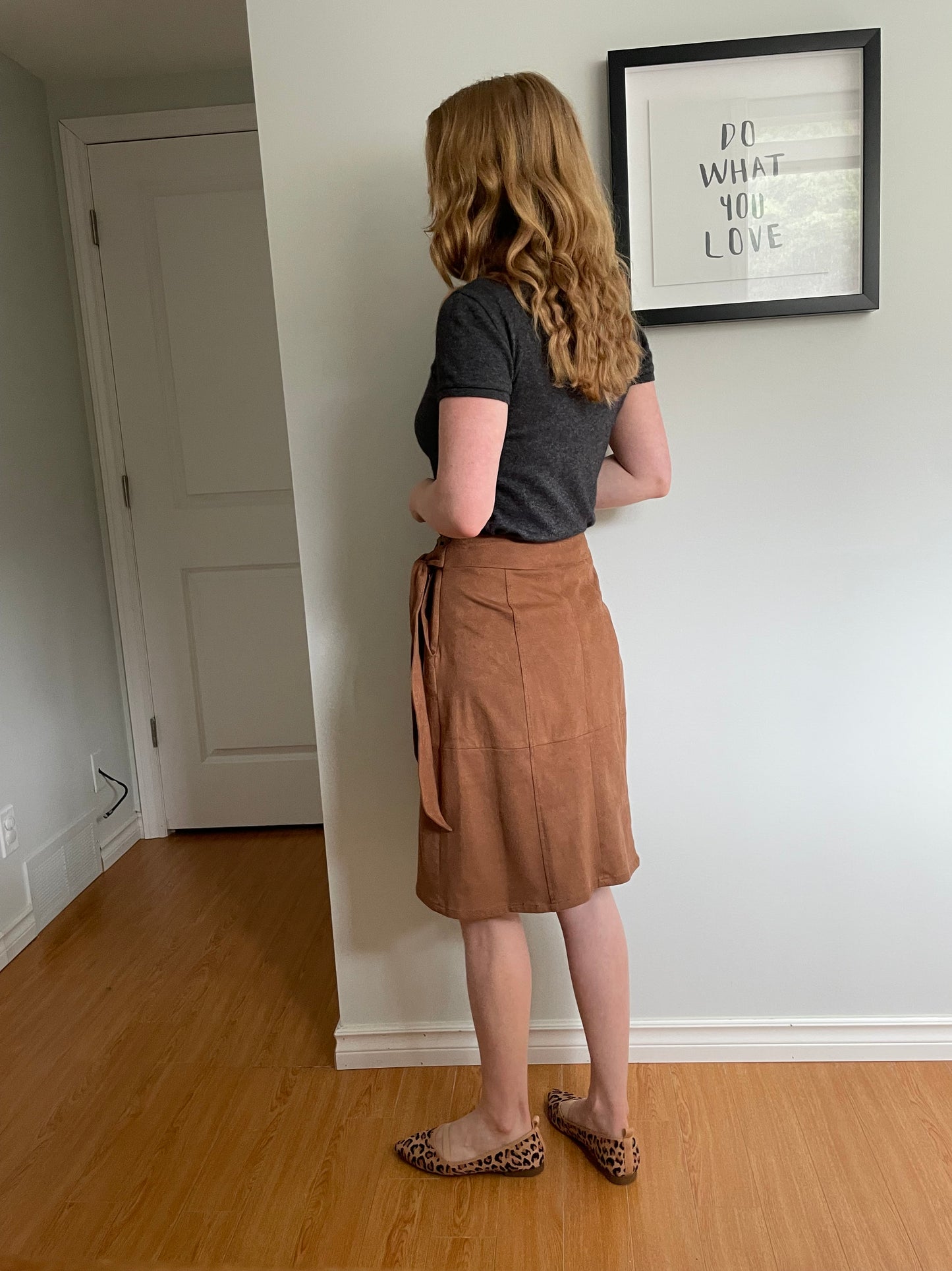 White House Black Market Caramel Faux Suede Wrap Style Skirt - Small