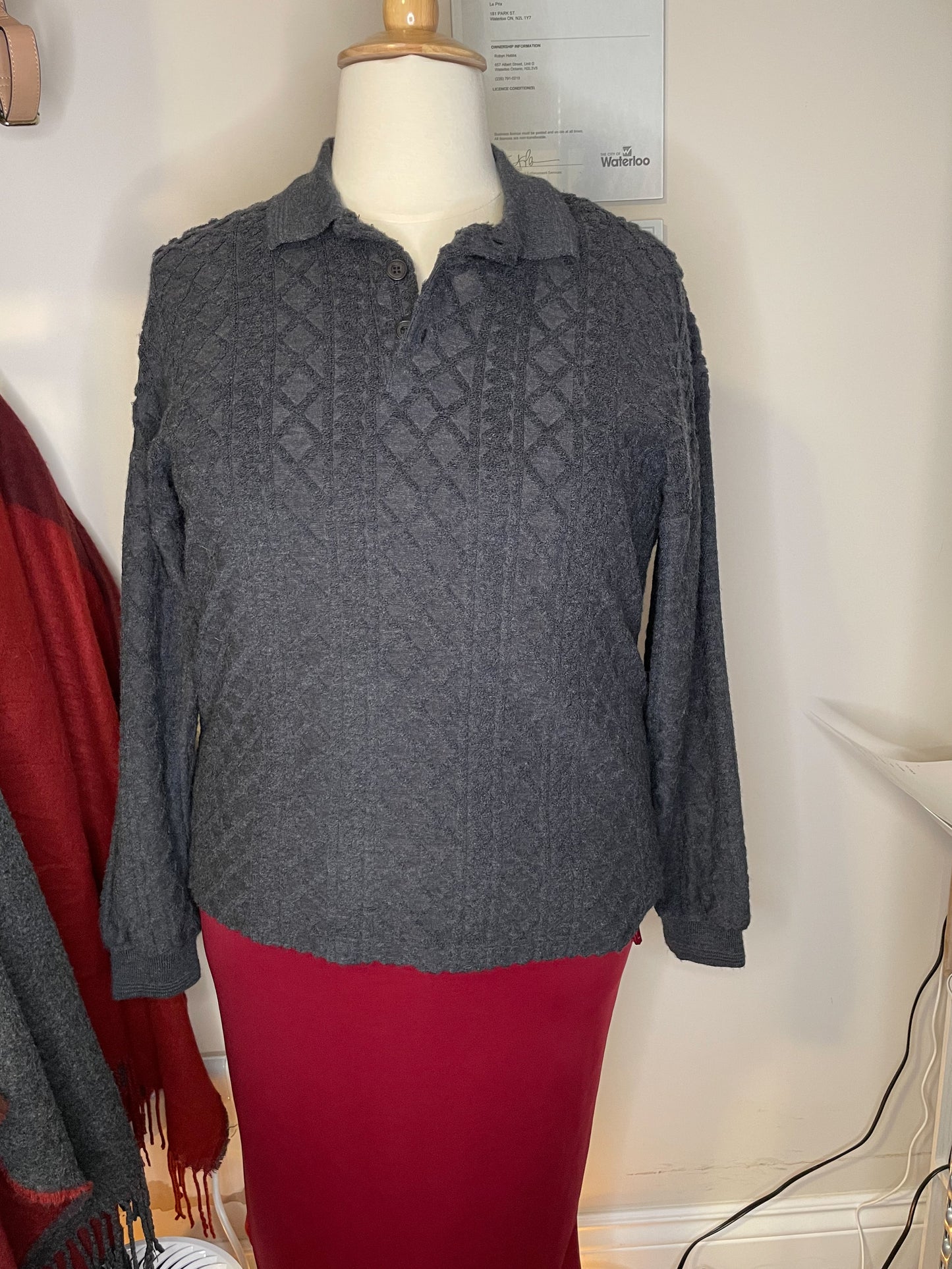 Versace Sport Grey Cable Knit Pattern Wool Collar Sweater - XL