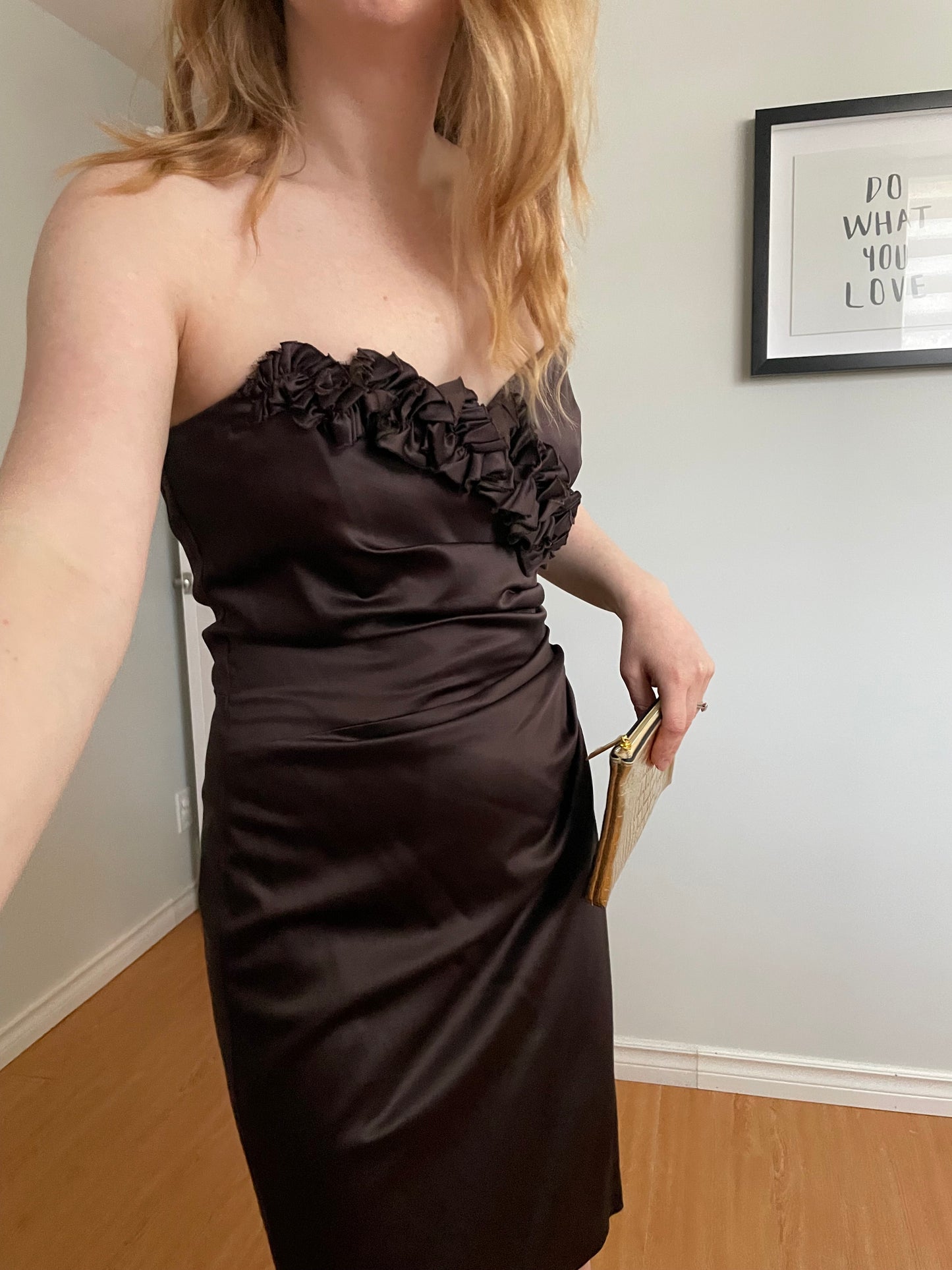 Le Chateau Brown Strapless Rosette Satin Cocktail Dress - Small/Medium (Copy)