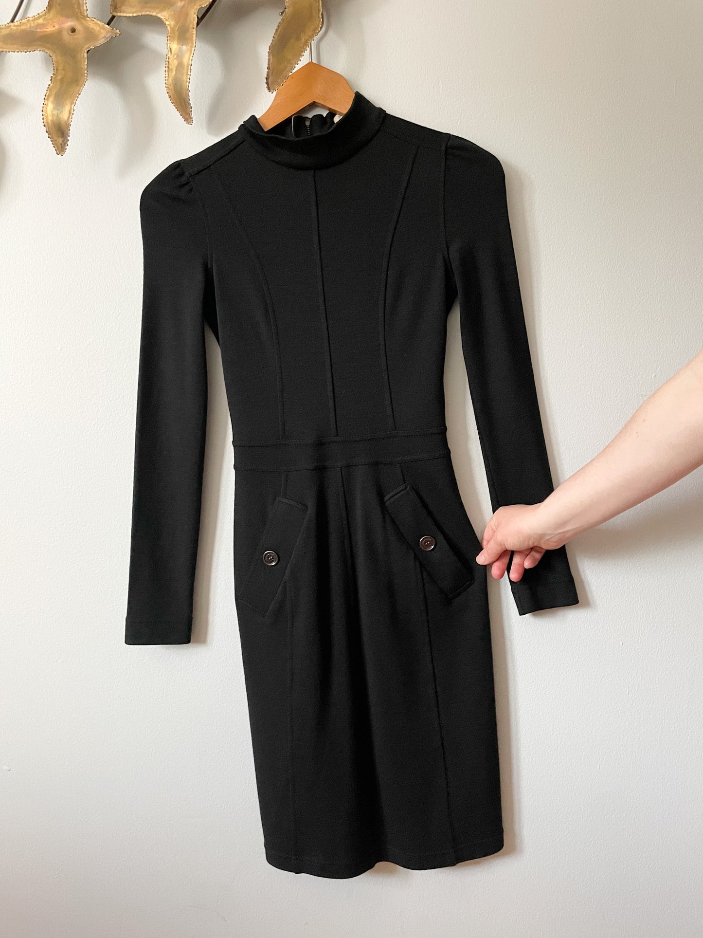 Burberry Brit Black Wool Mock Neck Knit Long Sleeve Dress - Size 2
