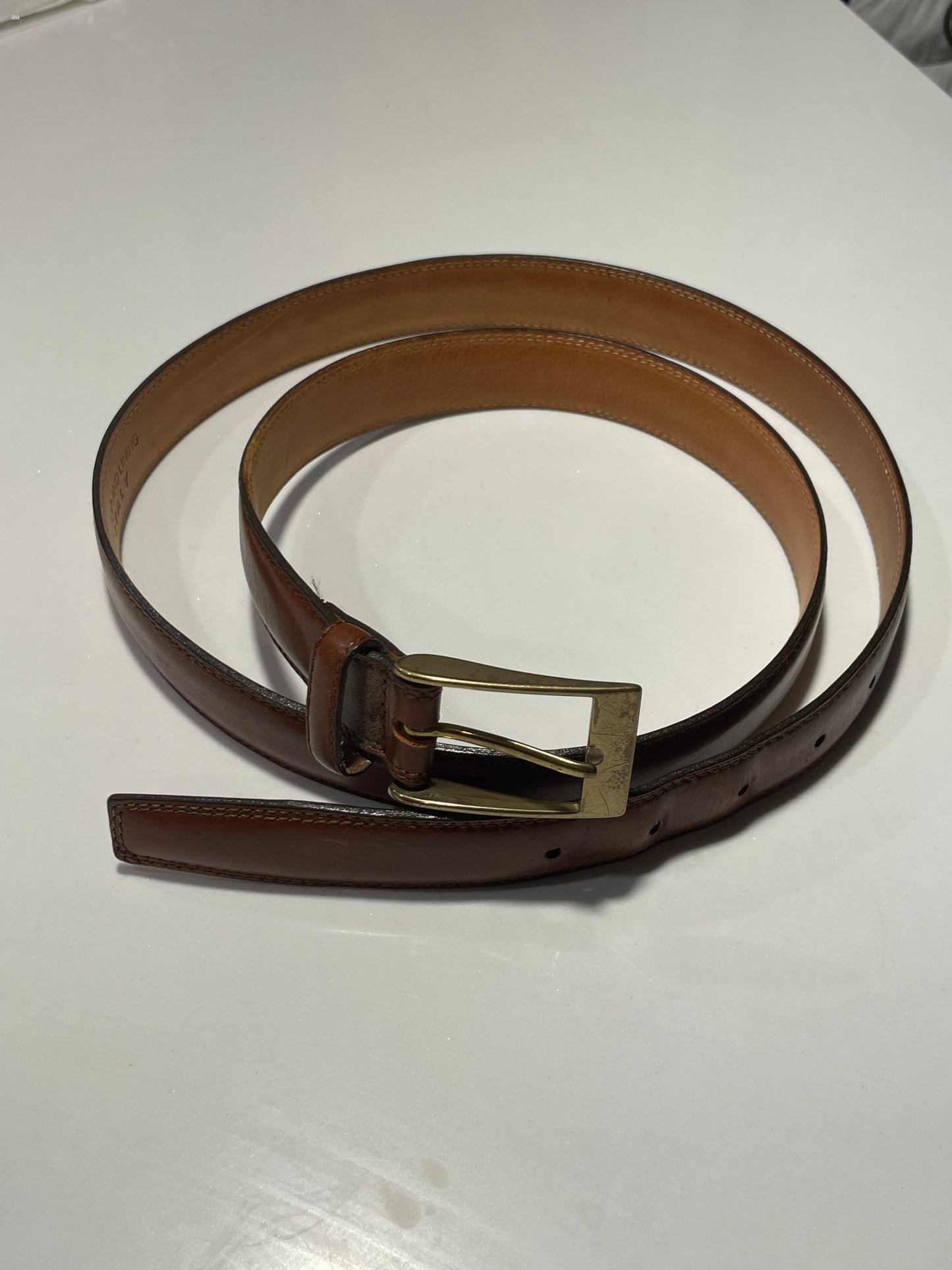 Italian Brown Leather Belt with Solid Brass Buckle – Size 44 / 110