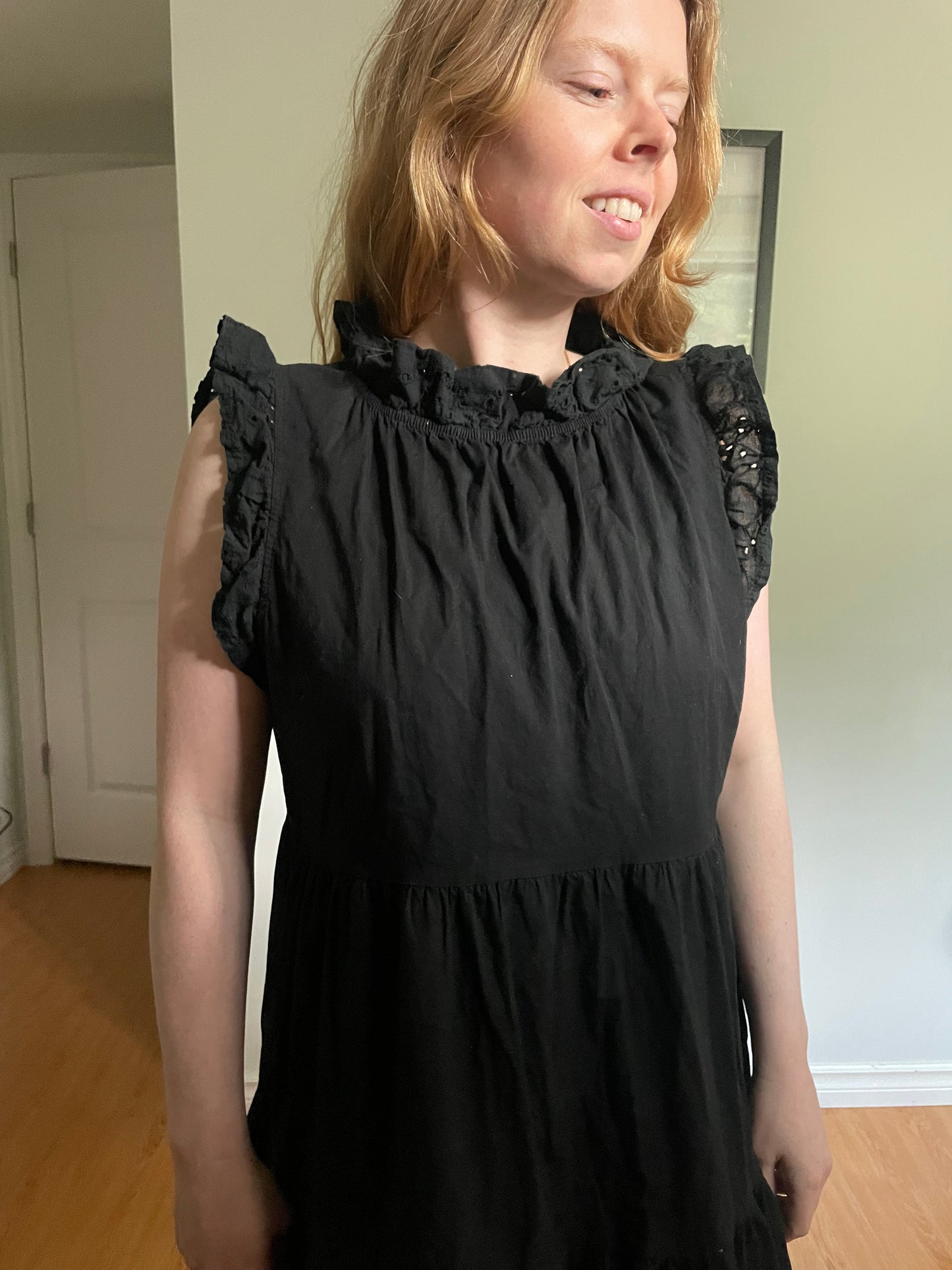 Valentina Naidi Black Cotton Tiered Ruffle Dress – Medium