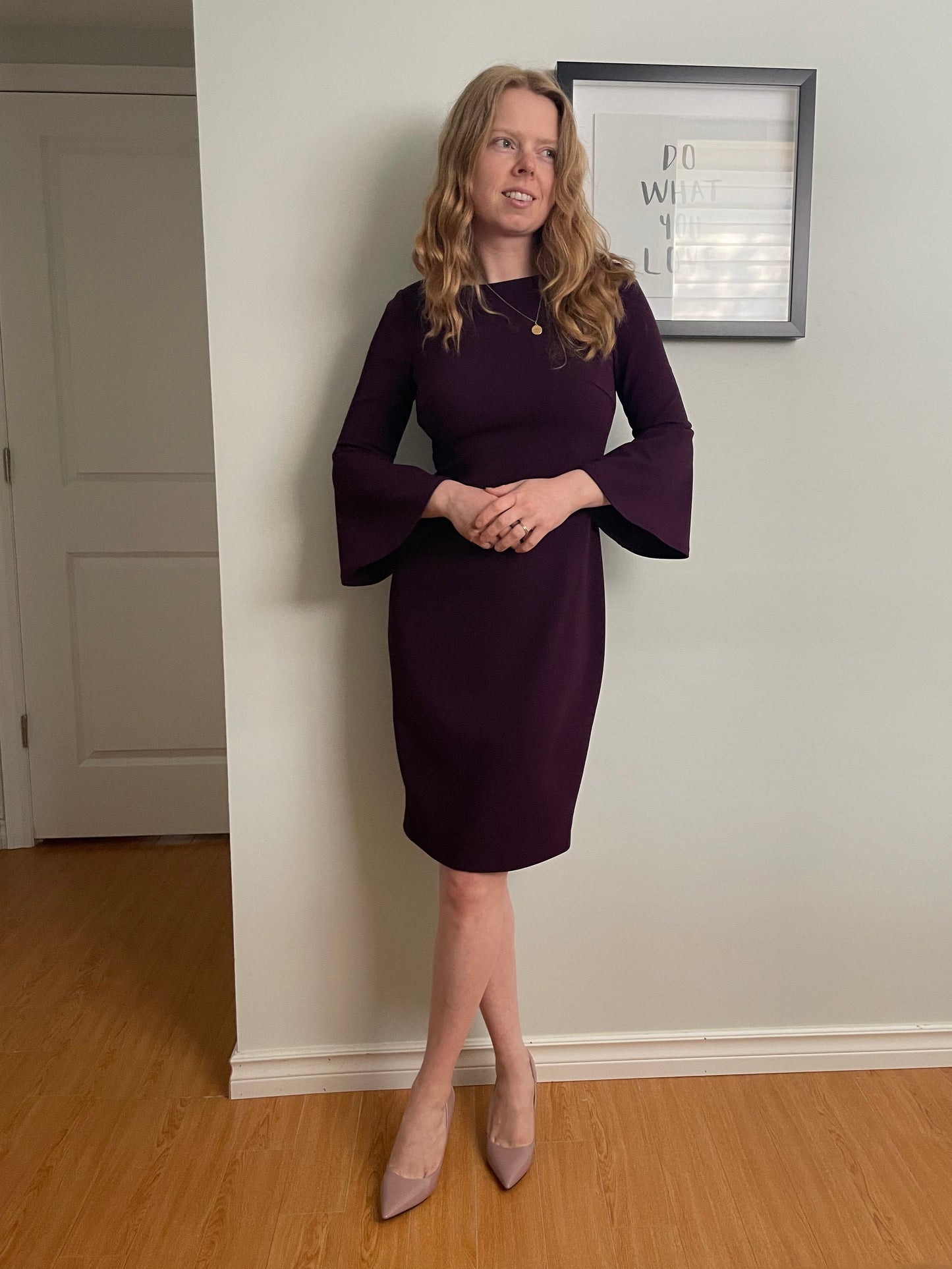 Calvin Klein Deep Purple Bell 3/4 Sleeve Sheath Dress - Size 2