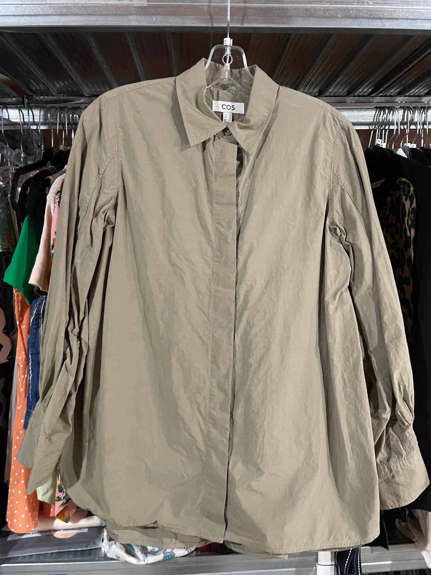 COS Khaki Green Pleated Back Oversized Cotton Shirt – S/M